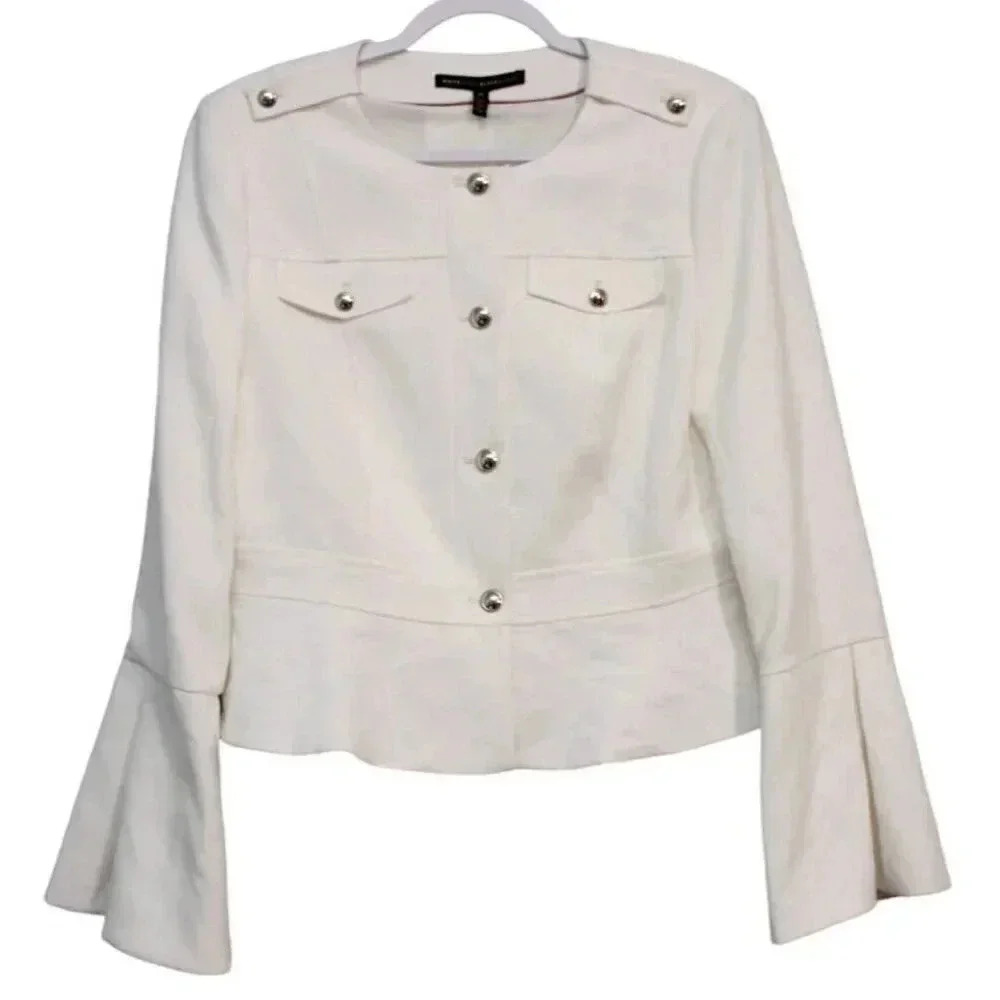 White House Black Market White Button-Front Bell Sleeve Jacket